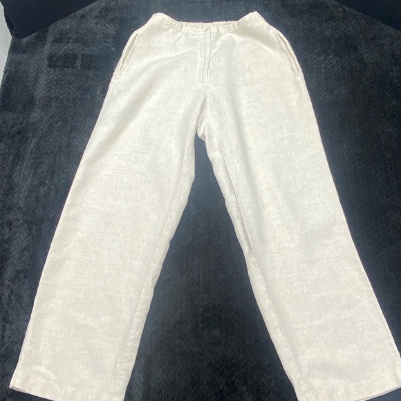 L.L. Bean Women’s Linen Pants 6P Tan Button/Zip Front Elastic Back OFFICE CHURCH - Picture 6 of 11